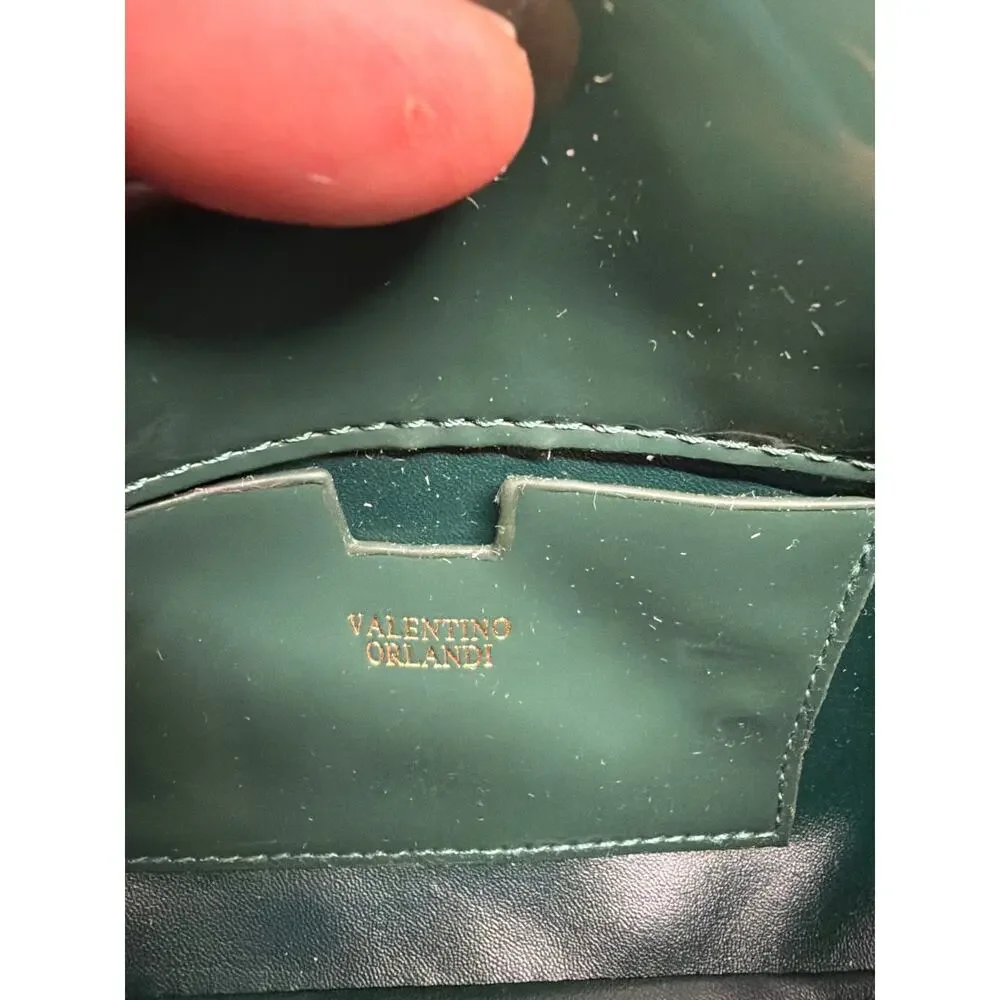 NWT Valentino Orlandi Green Patent Leather Convertible Bag / Clutch Italy